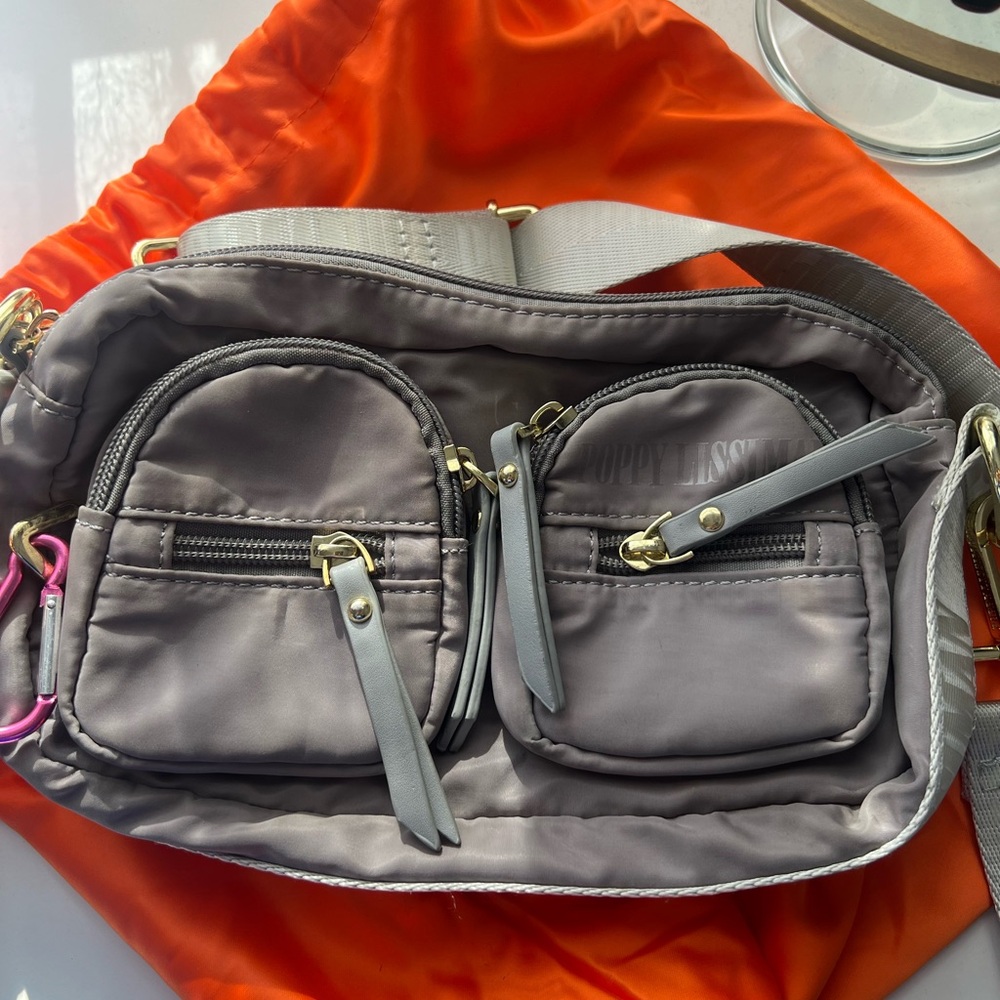 Gray Women's Bag with Gold Accents